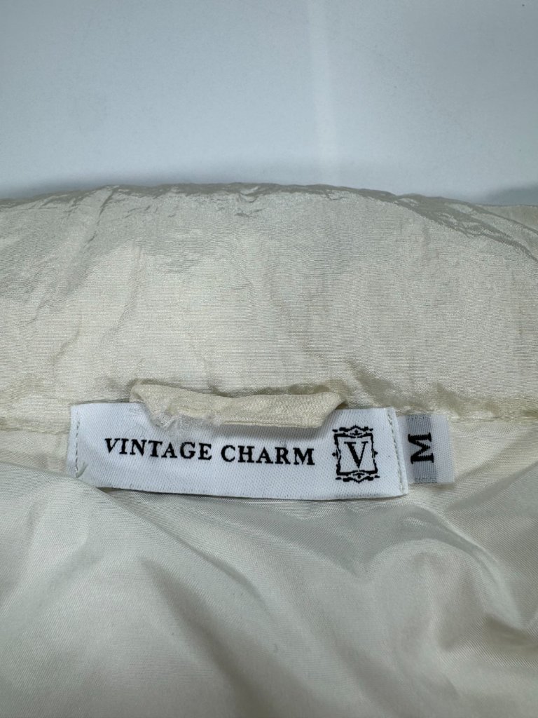 Vintage Charm Jacket Women's M White Nylon Puffer Lined Cropped Full-Zipper — image 6 of 8